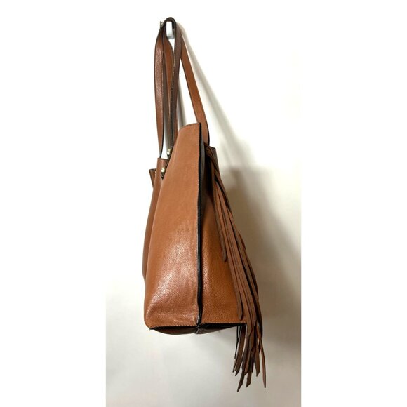 Calvin Klein Reversible Leather Fringe Tote Pouch Cross Body Strap Double Handle - Picture 5 of 16